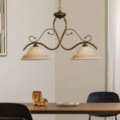 Hængelampe BILIARDO GIORGIO, creme/bronze, glas/jern 2 lyskilder.