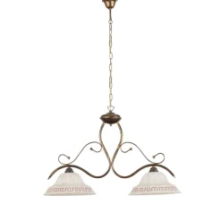 Hængelampe BILIARDO GIORGIO, creme/bronze, glas/jern 2 lyskilder.