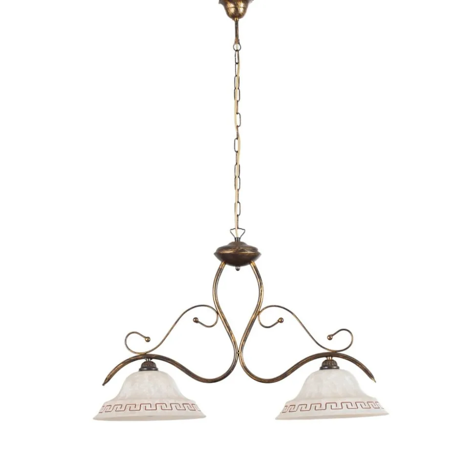 Hængelampe BILIARDO GIORGIO, creme/bronze, glas/jern 2 lyskilder.