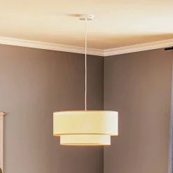 Hængelampe Boho, dobbelt skærm, beige
