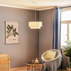 Hængelampe Boho, dobbelt skærm, beige