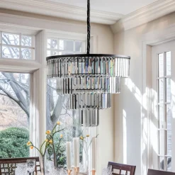 Hængelampe Cristal, transparent/sort, Ø 71 cm