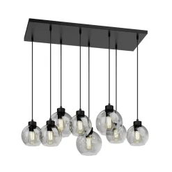 Hængelampe Cubus, 95 cm lang, 8 lyskilder, røggrå, glas