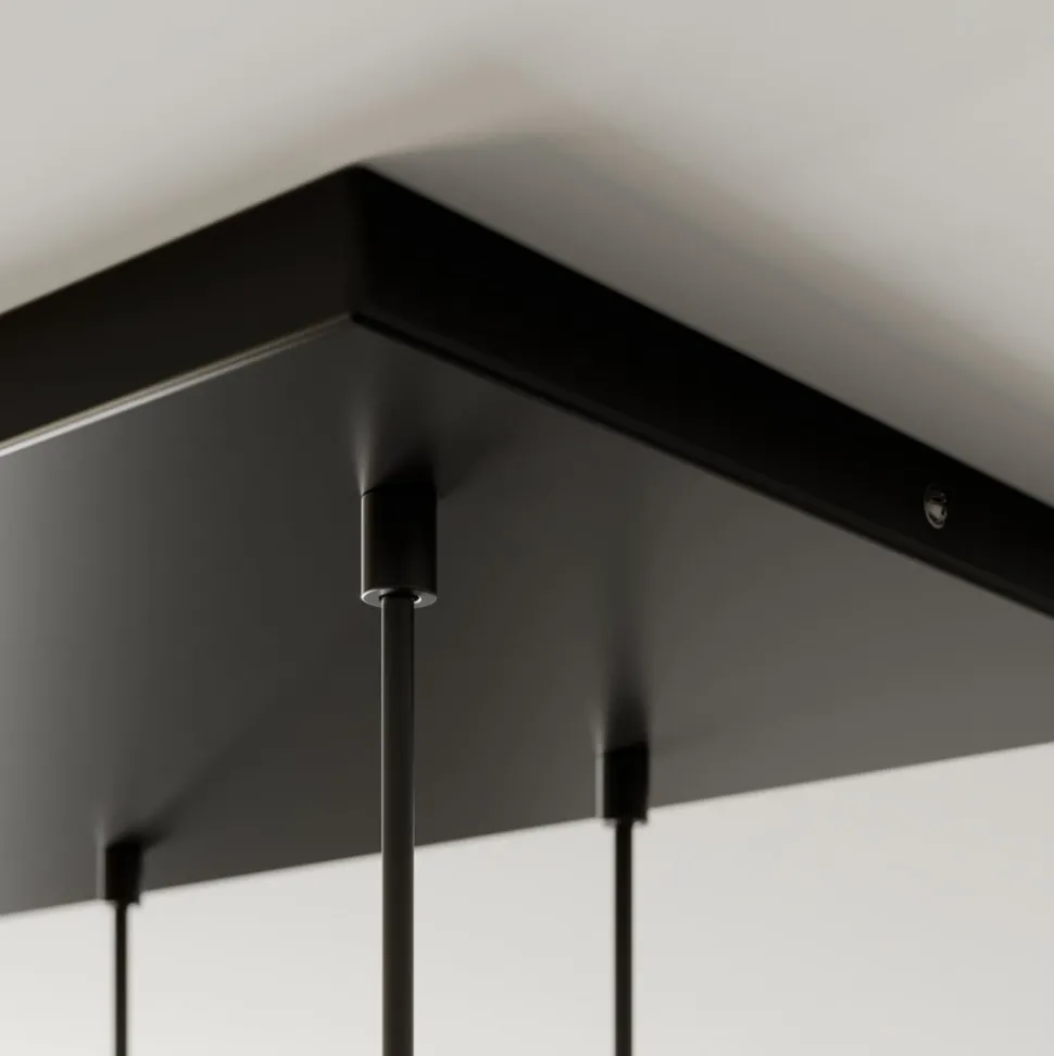 Hængelampe Cubus, 95 cm lang, 8 lyskilder, røggrå, glas