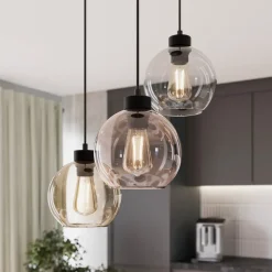 Hængelampe Cubus, Ø 50 cm, 3 lyskilder, klar/honningbrun, glas