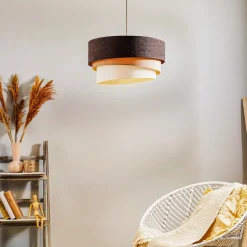 Hængelampe Devon, brun/beige/ecru/guld Ø45cm
