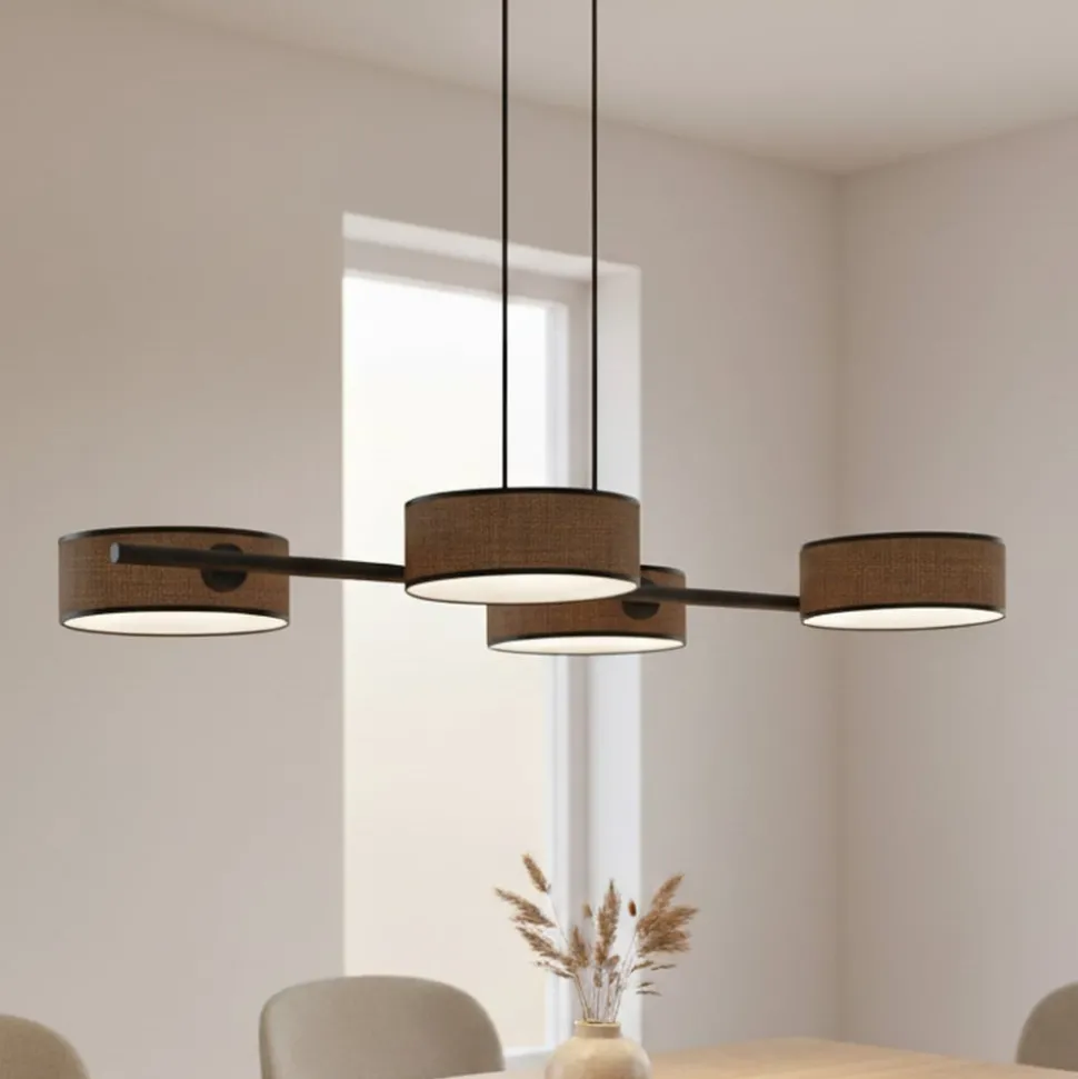 Hængelampe Drumz 4, brun, stof/stål, længde 80 cm, E14