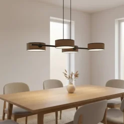 Hængelampe Drumz 4, brun, stof/stål, længde 80 cm, E14