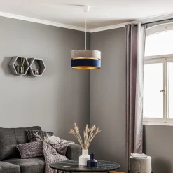 Hængelampe Duo marineblå/grå/guld Ø40cm 1flammig
