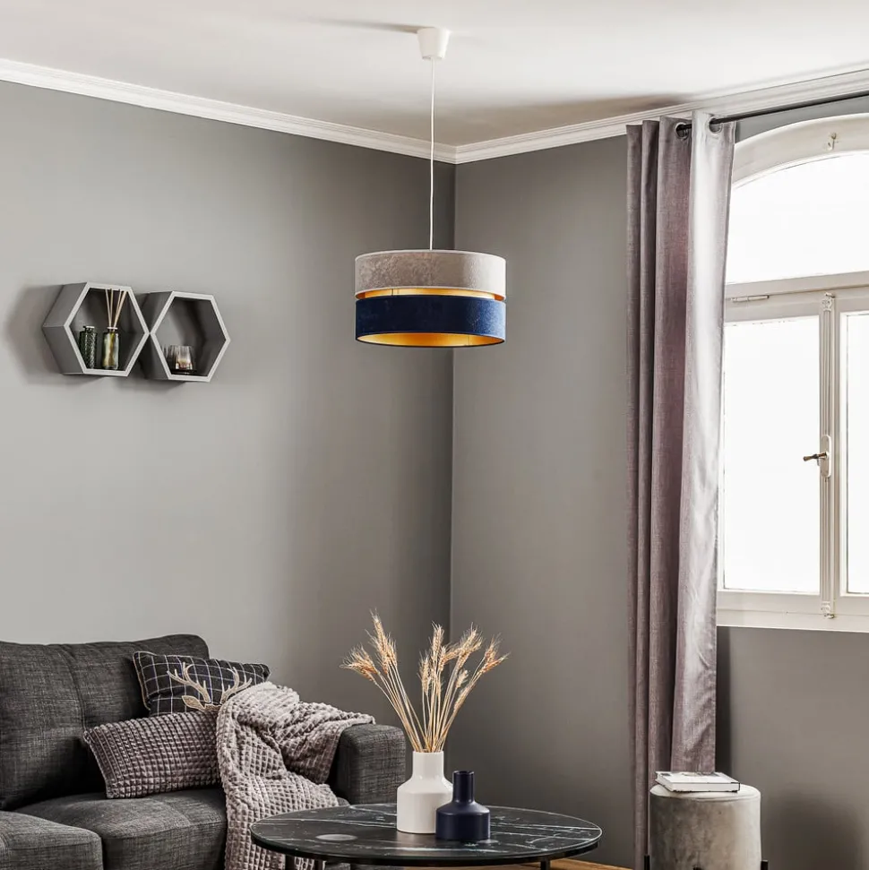 Hængelampe Duo marineblå/grå/guld Ø40cm 1flammig