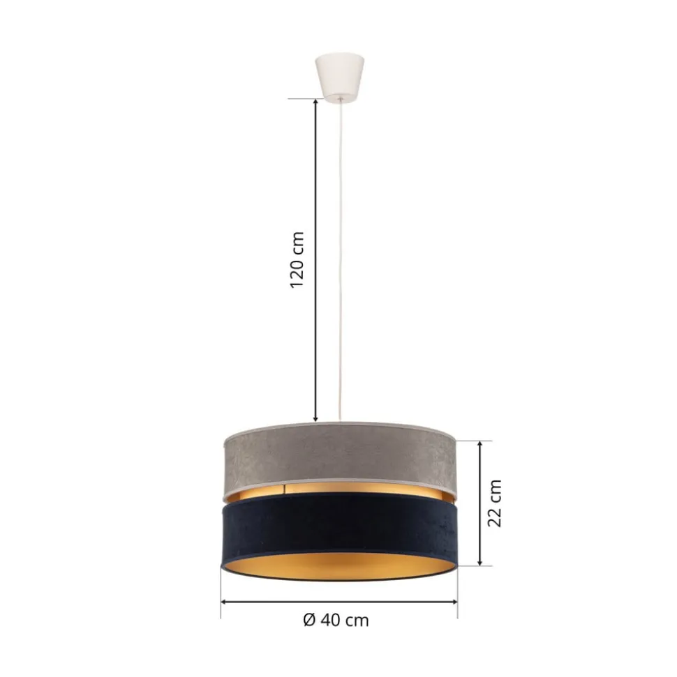 Hængelampe Duo marineblå/grå/guld Ø40cm 1flammig