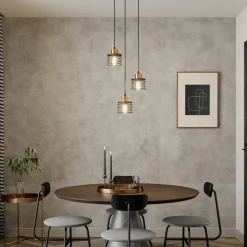 Hængelampe Edison i sort/kobber, 3 lyskilder, rund