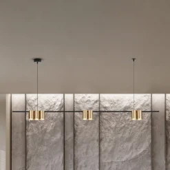 Hængelampe Genesis, aluminium sort/guld, 7 x GU10, længde 150 cm