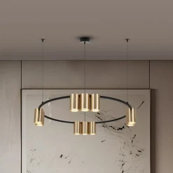 Hængelampe Genesis, aluminium, sort/guld, 10 x GU10, Ø 60 cm