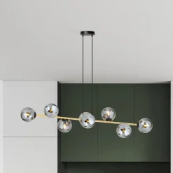 Hængelampe Glassy, 8 lyskilder, sort/guld/grafit