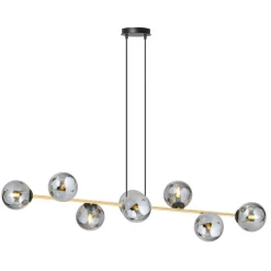 Hængelampe Glassy, 8 lyskilder, sort/guld/grafit