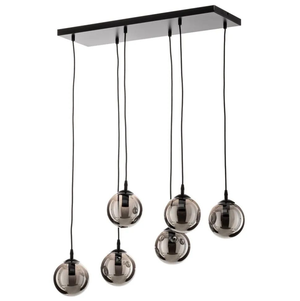 Hængelampe Glassy, 6 lyskilder, sort, grafit, glas, 75 cm
