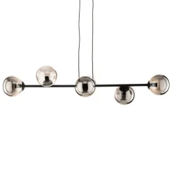 Hængelampe Glassy, 6 lyskilder, sort, grafit, glas, 110 cm