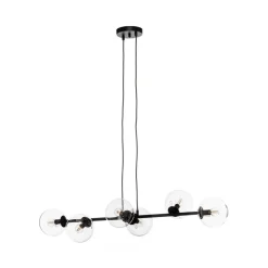 Hængelampe Glassy, 6 lyskilder, sort, klar, glas, 110 cm