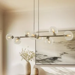 Hængelampe Glassy, 8 lyskilder, sort, klar, glas, E14
