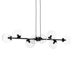 Hængelampe Glassy, 8 lyskilder, sort, klar, glas, E14