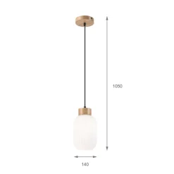 Hængelampe Harmony, Ø 14 cm, hvid/eg, glas/træ