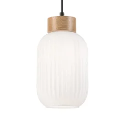 Hængelampe Harmony, Ø 14 cm, hvid/eg, glas/træ