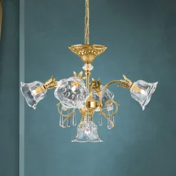 Hængelampe La Boheme, guld, 5 lyskilder, krystalglas