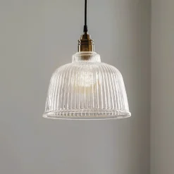 Hængelampe Leana, glas klar, 1 lyskilde, gammel messing