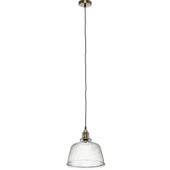 Hængelampe Leana, glas klar, 1 lyskilde, gammel messing