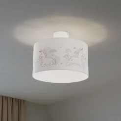 Hængelampe Mila, Ø 35 cm, stof, enhjørninger, E27