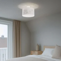 Hængelampe Mila, Ø 35 cm, stof, enhjørninger, E27