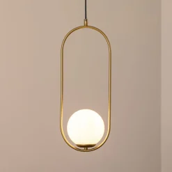Hængelampe Mudoni, guld/hvid, glas, metal, E27