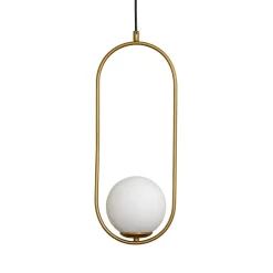 Hængelampe Mudoni, guld/hvid, glas, metal, E27