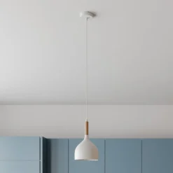 Hængelampe Noak, hvid/naturtræ, Ø 17 cm