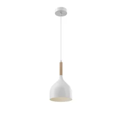 Hængelampe Noak, hvid/naturtræ, Ø 17 cm