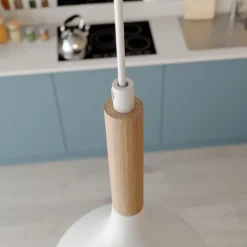 Hængelampe Noak, hvid/naturtræ, Ø 17 cm