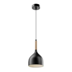 Hængelampe Noak, sort/naturtræ, Ø 17 cm