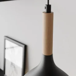 Hængelampe Noak, sort/naturtræ, Ø 17 cm