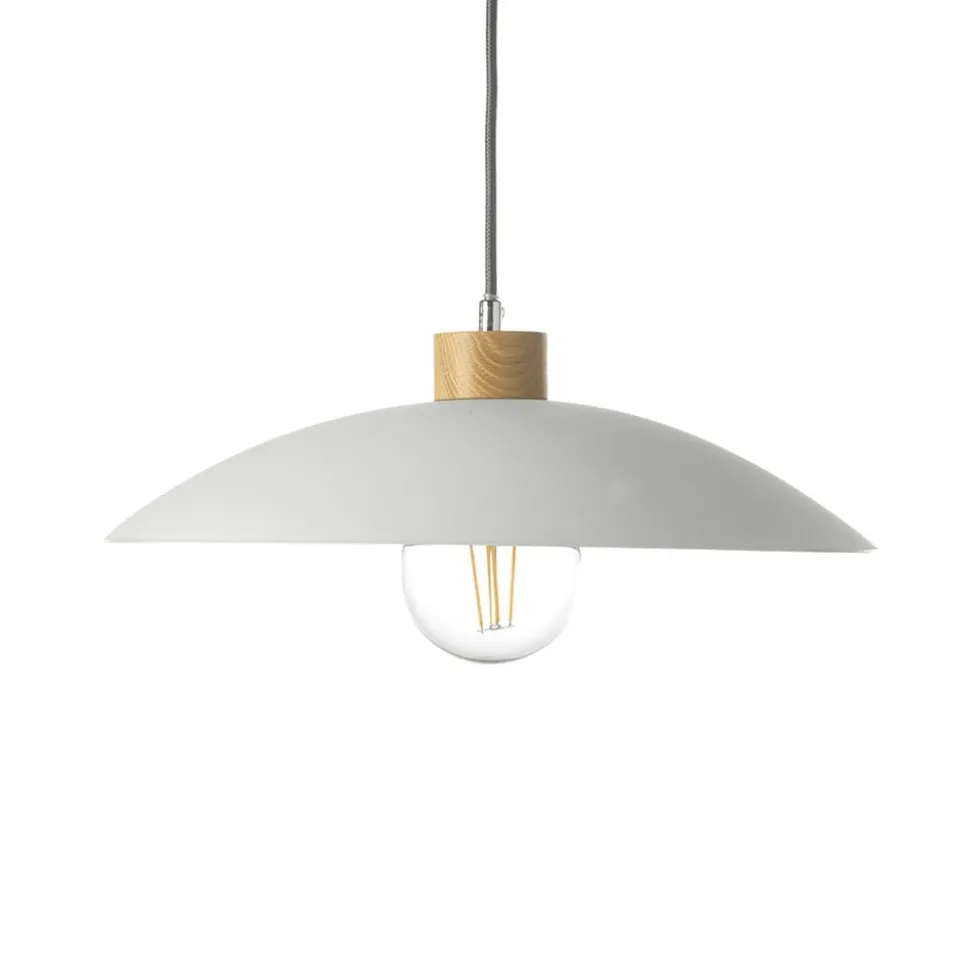 Hængelampe OHANA, opalglas, egetræ, Ø 40 cm, E27