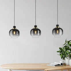 Hængelampe Oilella, sort-grå, længde 95 cm, glas, 3 lyskilder.