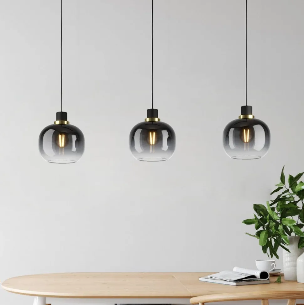 Hængelampe Oilella, sort-grå, længde 95 cm, glas, 3 lyskilder.