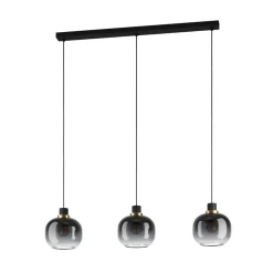Hængelampe Oilella, sort-grå, længde 95 cm, glas, 3 lyskilder.