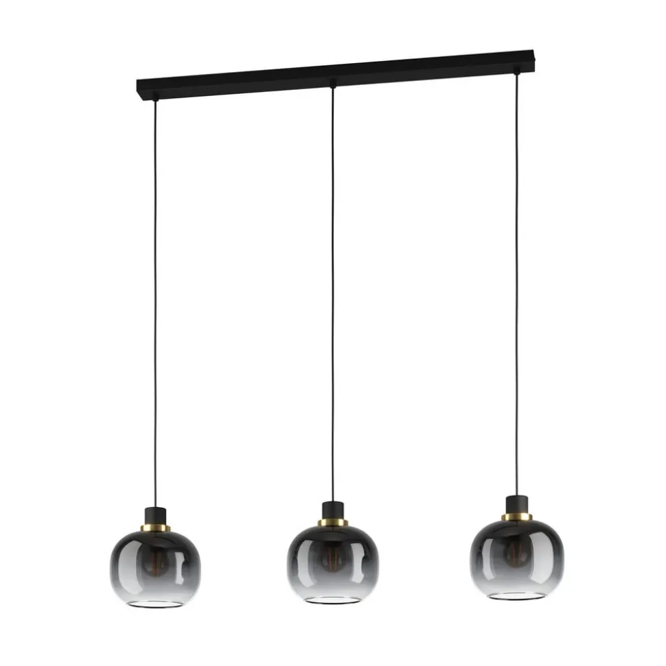 Hængelampe Oilella, sort-grå, længde 95 cm, glas, 3 lyskilder.