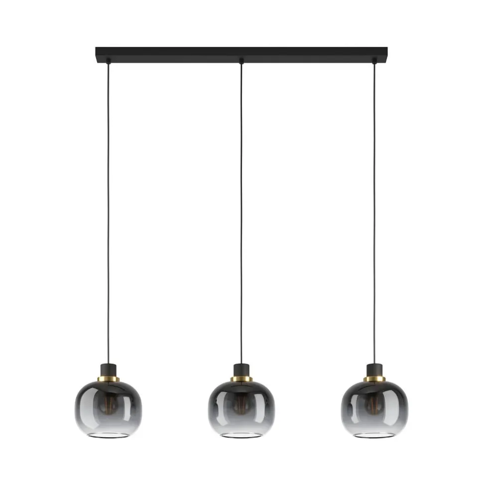 Hængelampe Oilella, sort-grå, længde 95 cm, glas, 3 lyskilder.