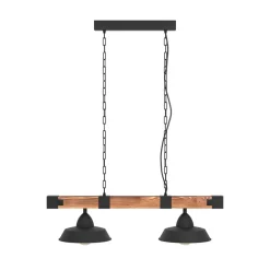 Hængelampe Oldbury, sort/mørkt træ, længde 86 cm, 2 lyskilder.