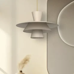 Hængelampe Plato, beige, metal, Ø 38 cm, E27