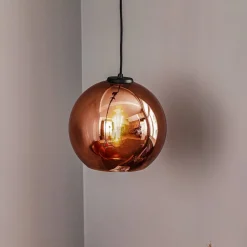 Hængelampe Polaris, spejlet glas, kobber