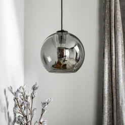 Hængelampe Polaris, spejlet glas, røget