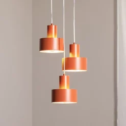 Hængelampe Rif 3, teglrød, rund, 3 lyskilder, Ø 33 cm
